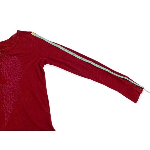 Lucky Brand Red Floral Embroidered Long Sleeve Top, Size Medium - Picture 7 of 11